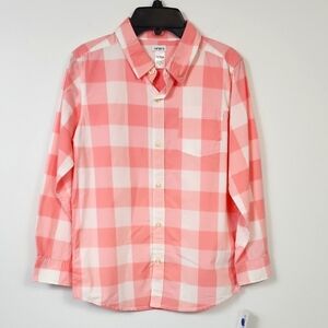 NWT Carter's Boy's Pink Checkered Kids Long Sleeve Button Front Shirt, sz 12-12A